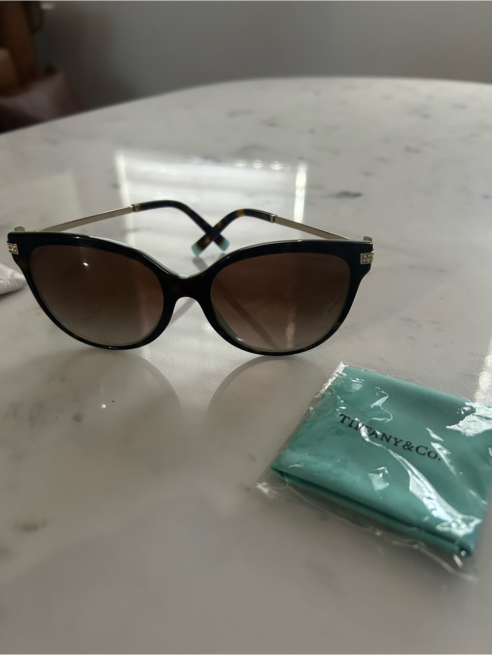 Tiffany & Co Black Frame Sunglasses with Brown Gradient Lenses and Gold Temples